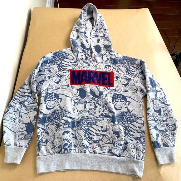 Marvel Other - Marvel Comics Childrens Size Large 10-12 Hoodie in Grey with Marvel Characters